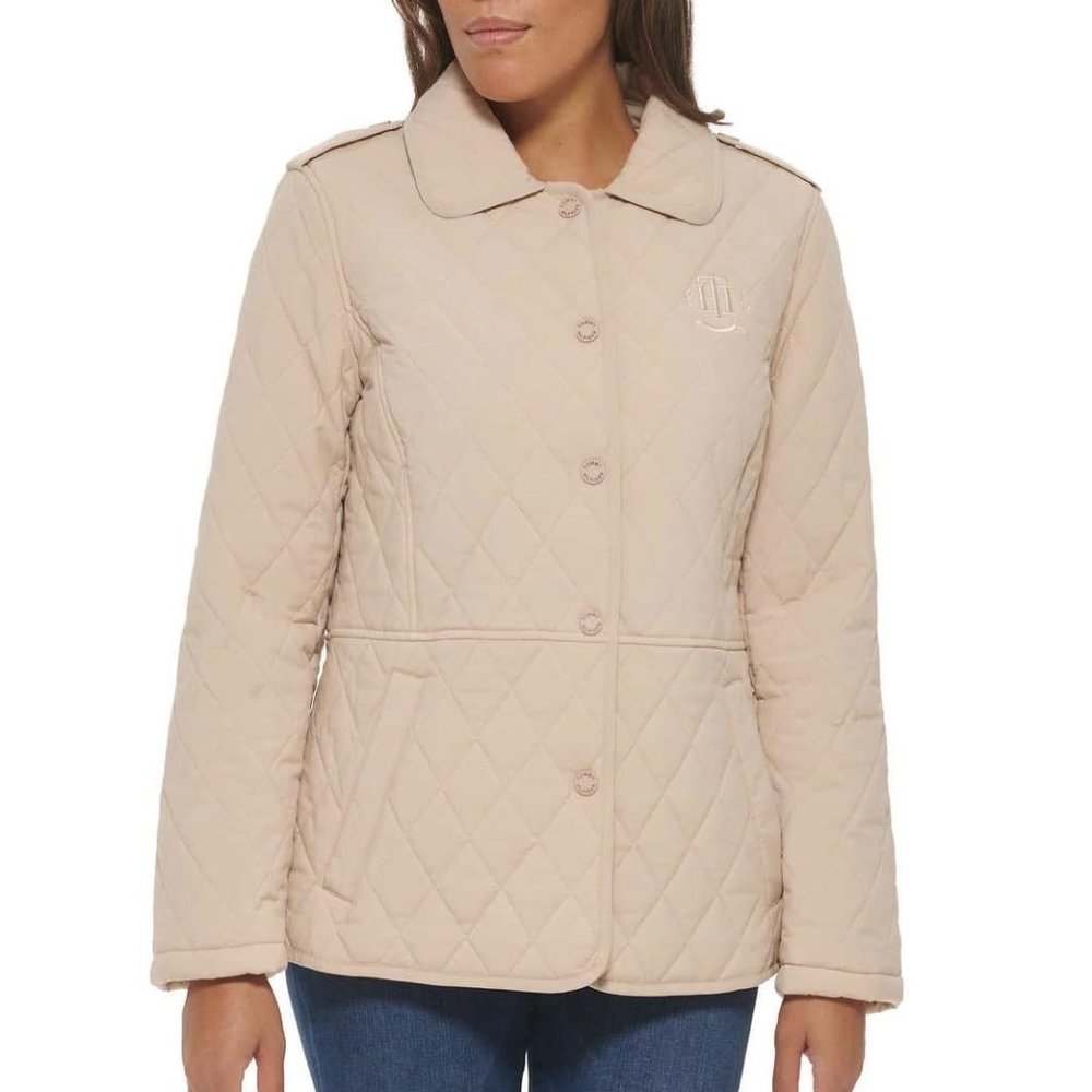 NWT Tommy Hilfiger Womens Diamond Quilted Winter Coat Size M Tan $180 8D112